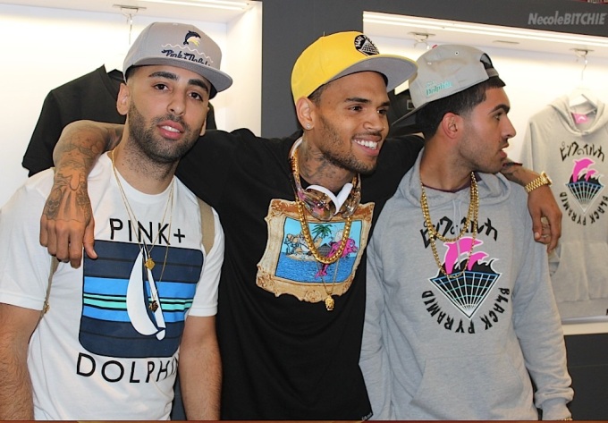Chris Brown at the launch of his line Black Pyramid for Pink + Dolphin