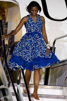 Michelle Obama deplaning at the Benito Juarez International Airport in Mexico City